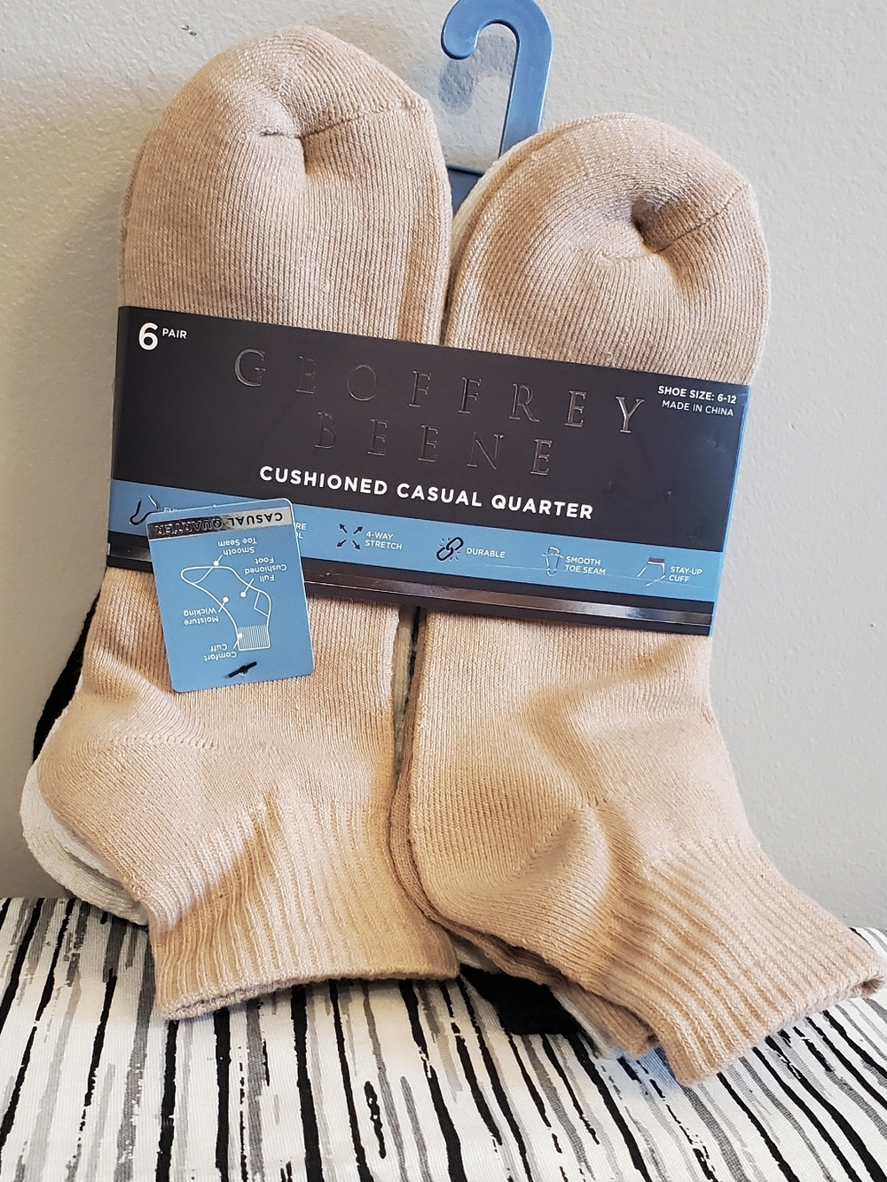 Geoffrey Beene Cushioned Casual Quarter Socks (6 Pair) Size 6-12